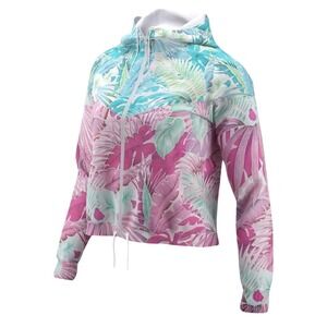Nike Sportswear Women's Sz Small Tropical Floral Windrunner Crop Hoodie Jacket